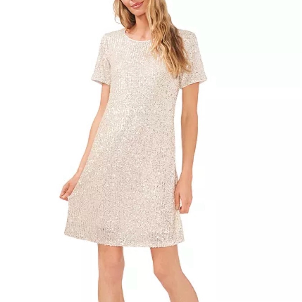 NWT CeCe Sequin, Champagne, Above the Knee Dress Medium MSRP $79